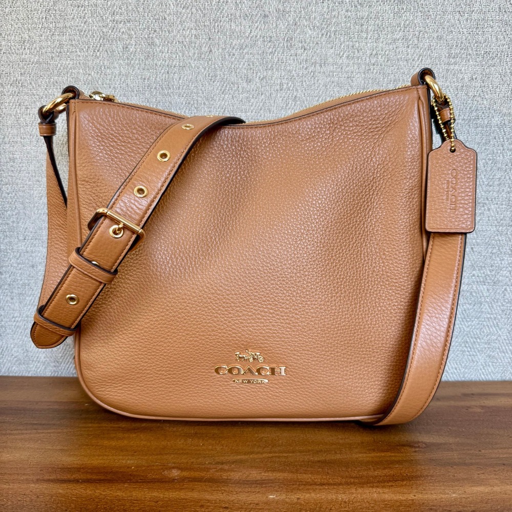 Coach Ellie File Crossbody Bag Handbag Camel Brown Pebbled Leather C1648 21"Drop